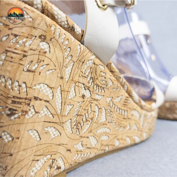 Arturo Chiang White Nude Wedge Summer Sandals Ankle Strap Neutral Women's Size 8 - Picture 11 of 12